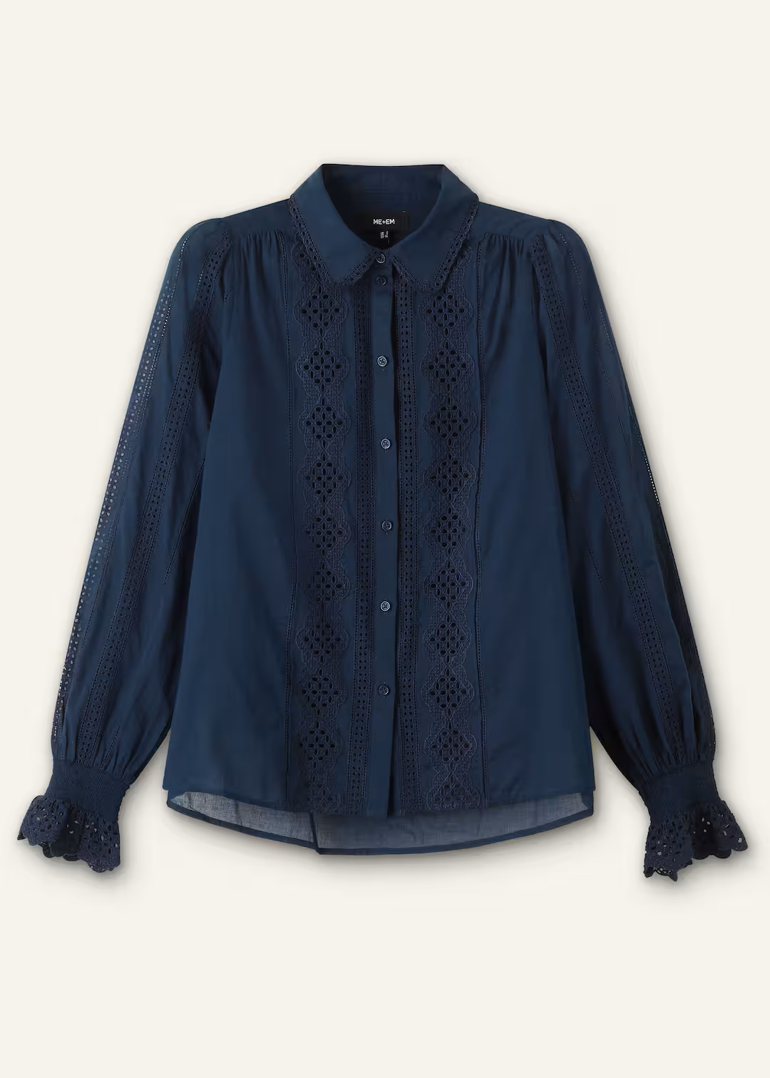 ME and EM Cotton Broderie Detail Straight Shirt in Bright Navy.png