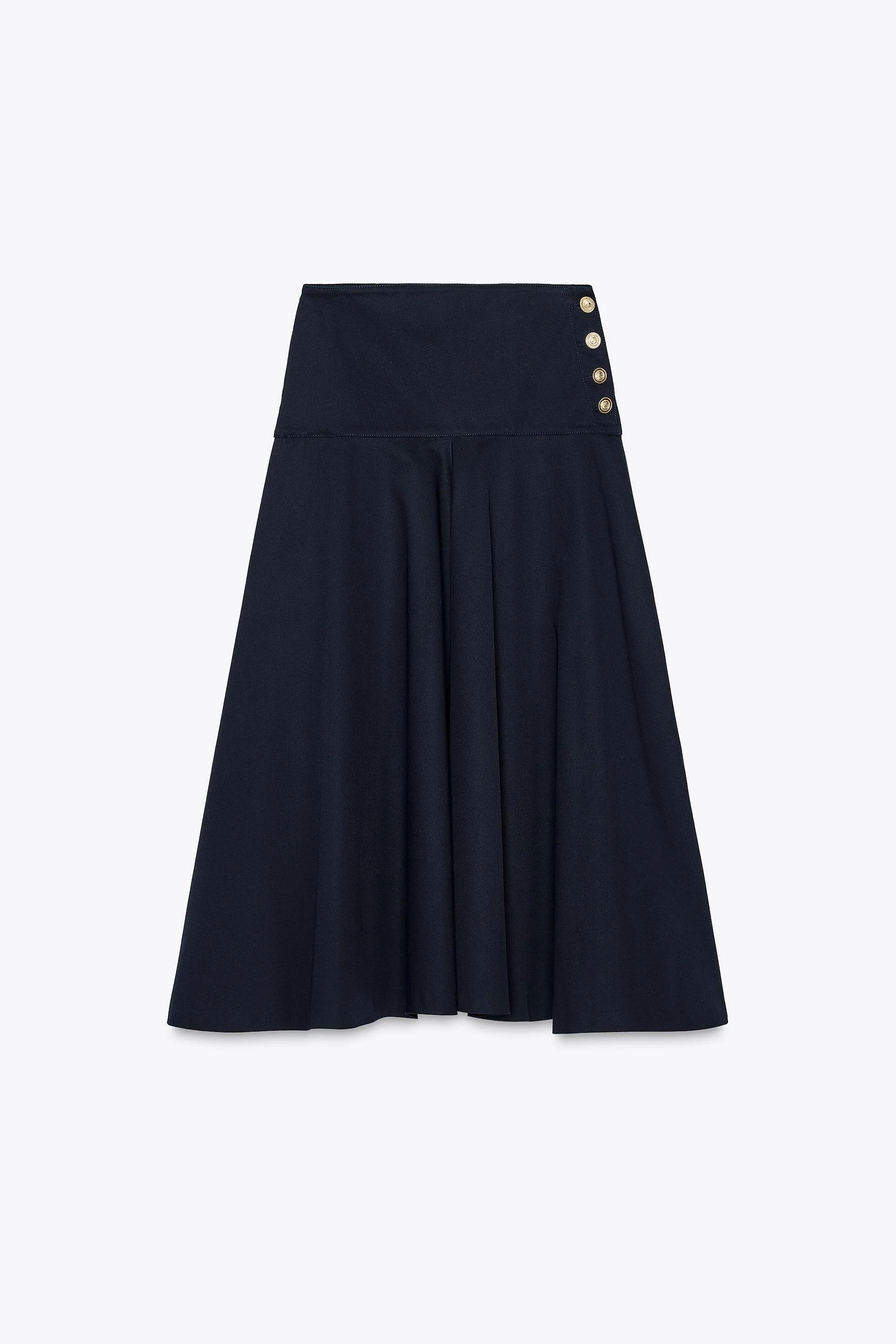 Zara ZW Collection Cummbund Button Skirt in Navy Blue.jpg