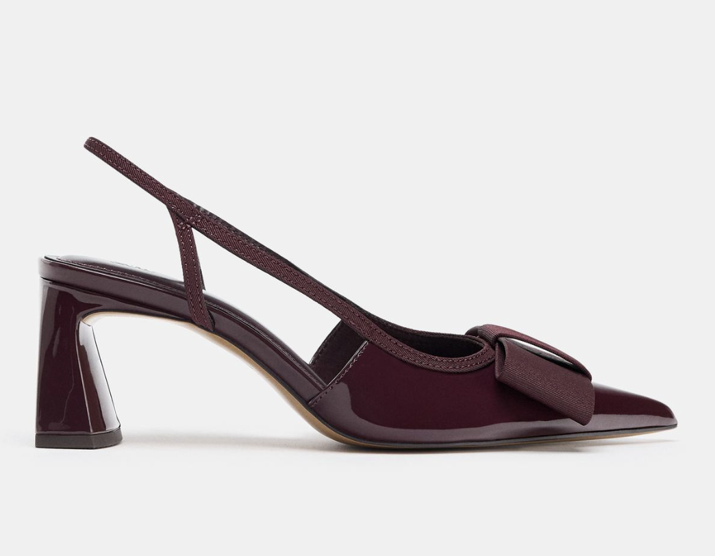 Zara Slingback Heels with Bow in Burgundy