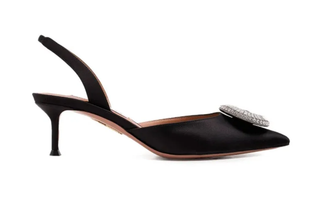 Aquazzura Crystal Hoop Sling 50 Pumps in Black