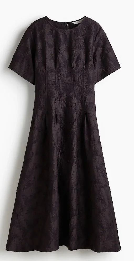 H&M Jacquard-Weave Dress in Dark Purple