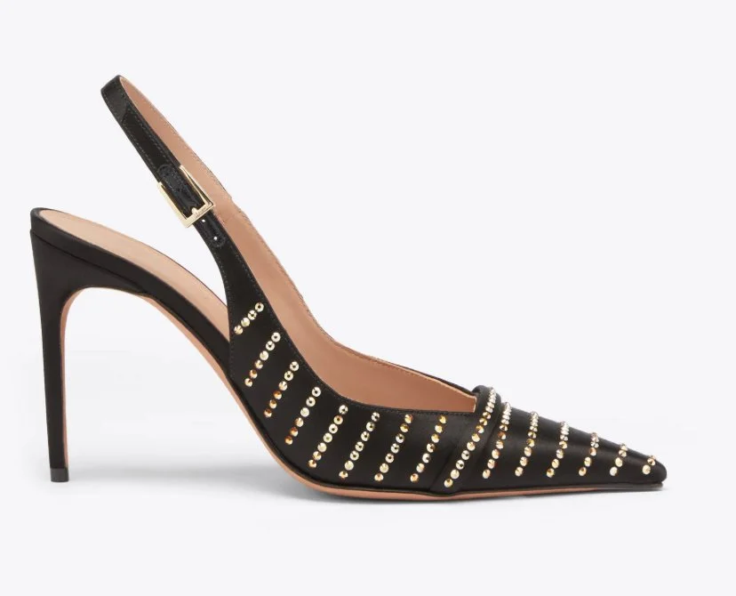 Malone Souliers Jazz 90 Slingback Pumps in Black Embellished Satin