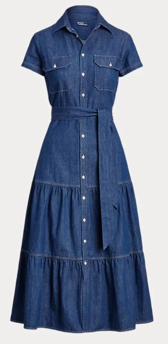 Polo Ralph Lauren Belted Tiered Denim Shirtdress