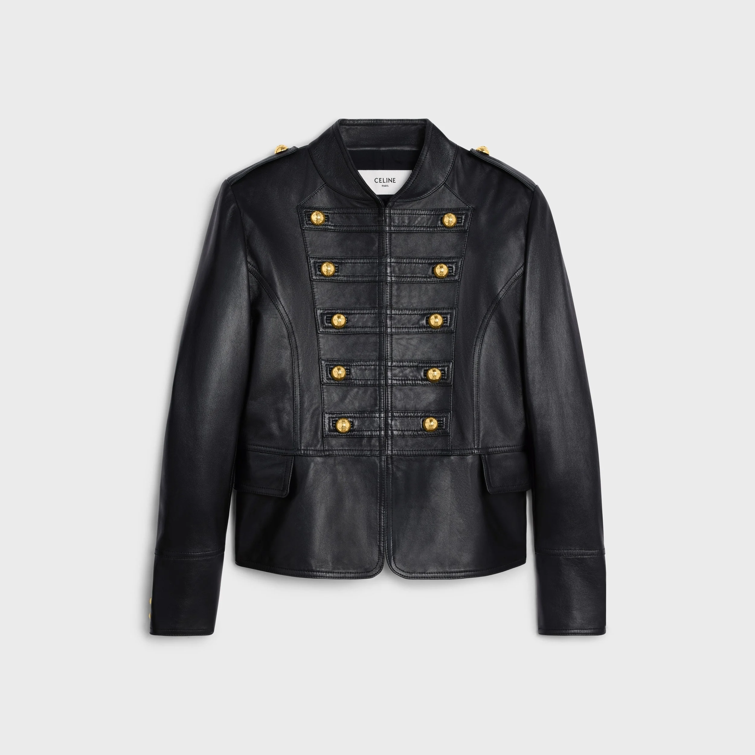 Céline Military Blouson Jacket in Black Soft Lambskin