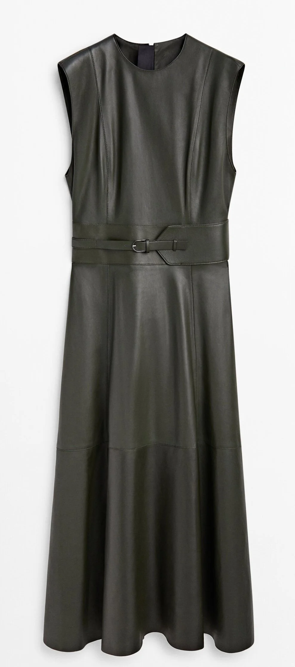 Massimo Dutti Nappa Leather Midi Dress with Belt 