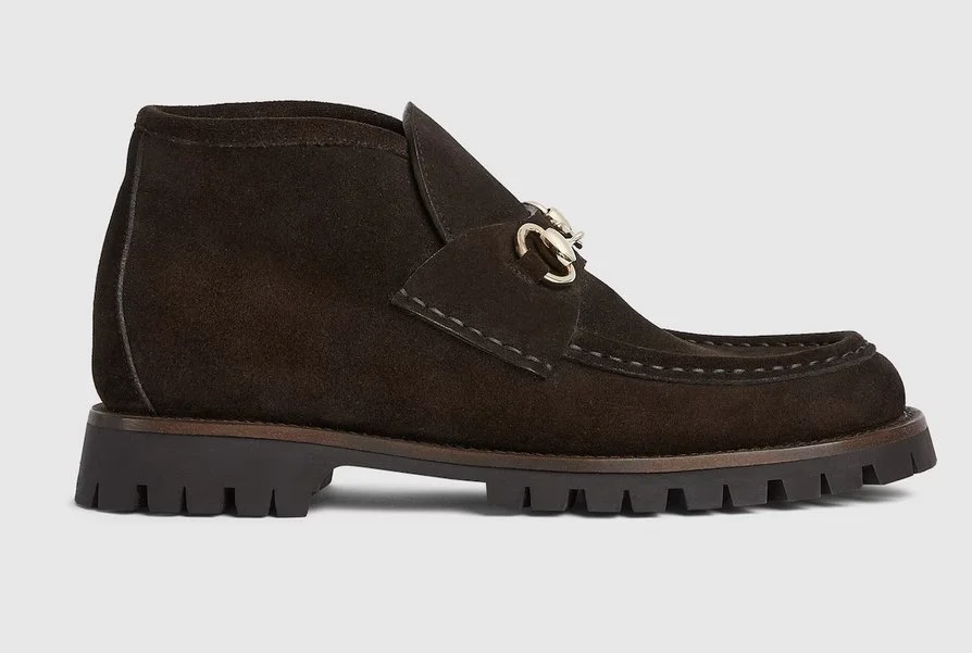 Gucci Horsebit Ankle Boots in Dark Brown Suede