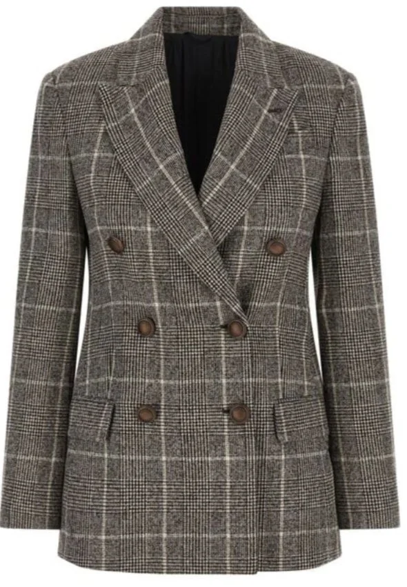 Brunello Cucinelli Alpaca and Wool Prince of Wales Blazer