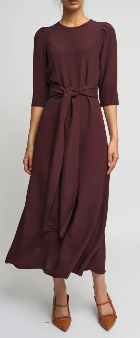 Greta Astrid Belted Dress in Burgundy