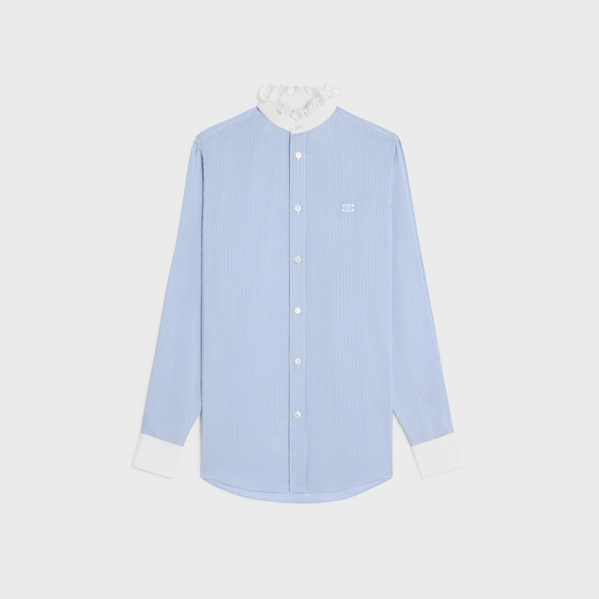 Celine Romy Frilled Shirt in Bleu/Craie Striped Silk