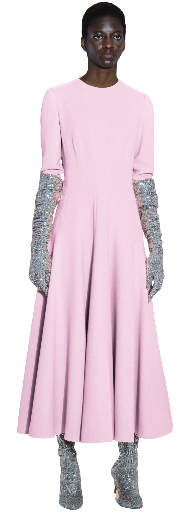 The 2nd Skin Co. Wool Crepe Midi Dress in Powder Pink