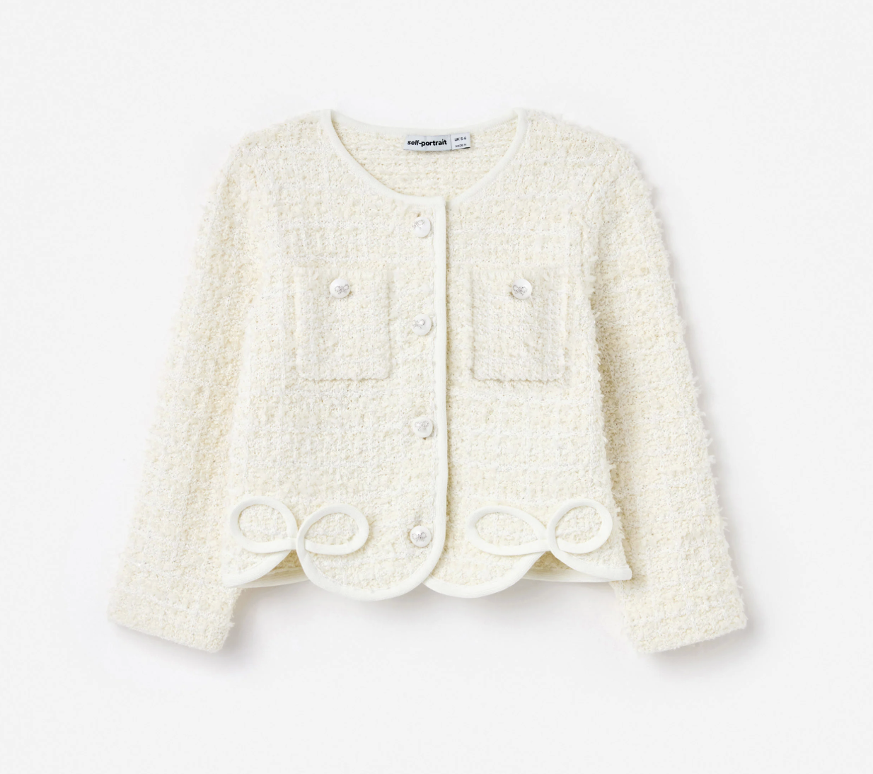 Self-Portrait Kids Textured Bow Detail Cardigan