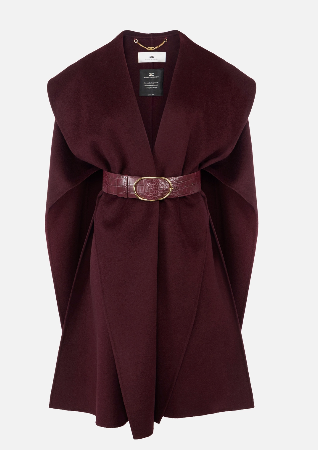 Elisabetta Franchi Double Wool Cloth Cape in Merlot