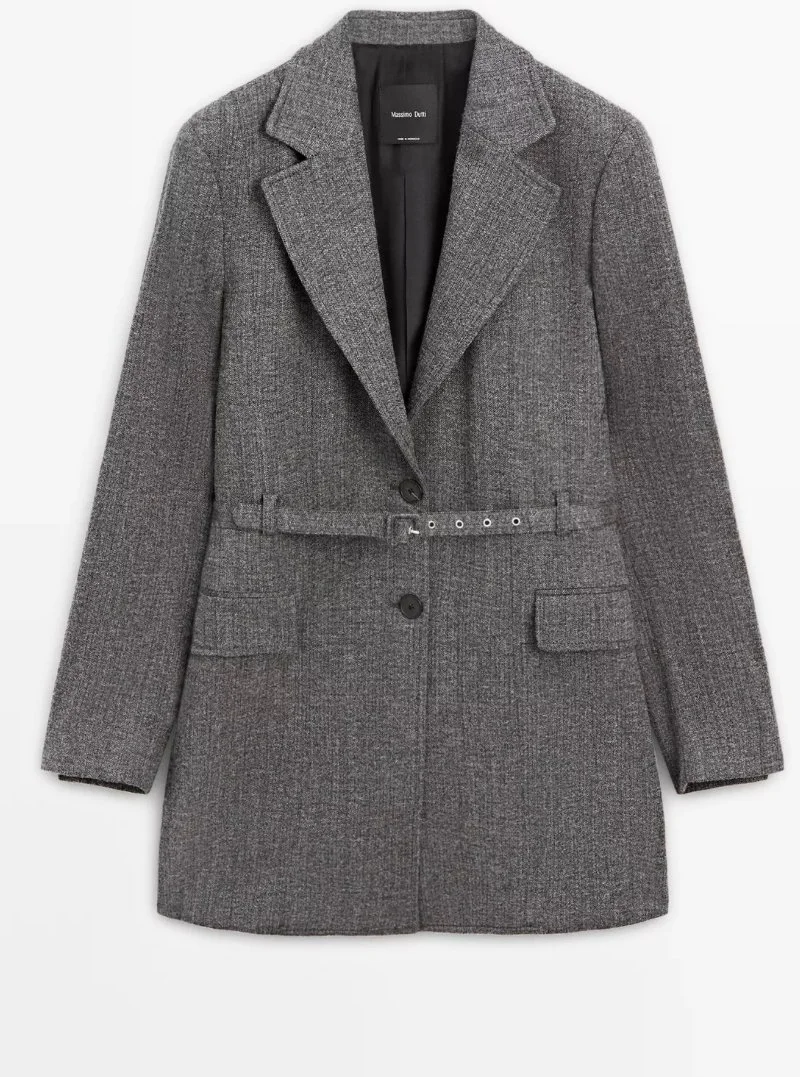 Massimo Dutti Flecked Suit Blazer with Belt