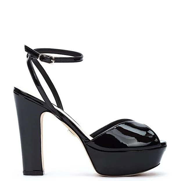 Martinelli x Redondo Brand Monroe Platform Sandals in Black Patent Leather