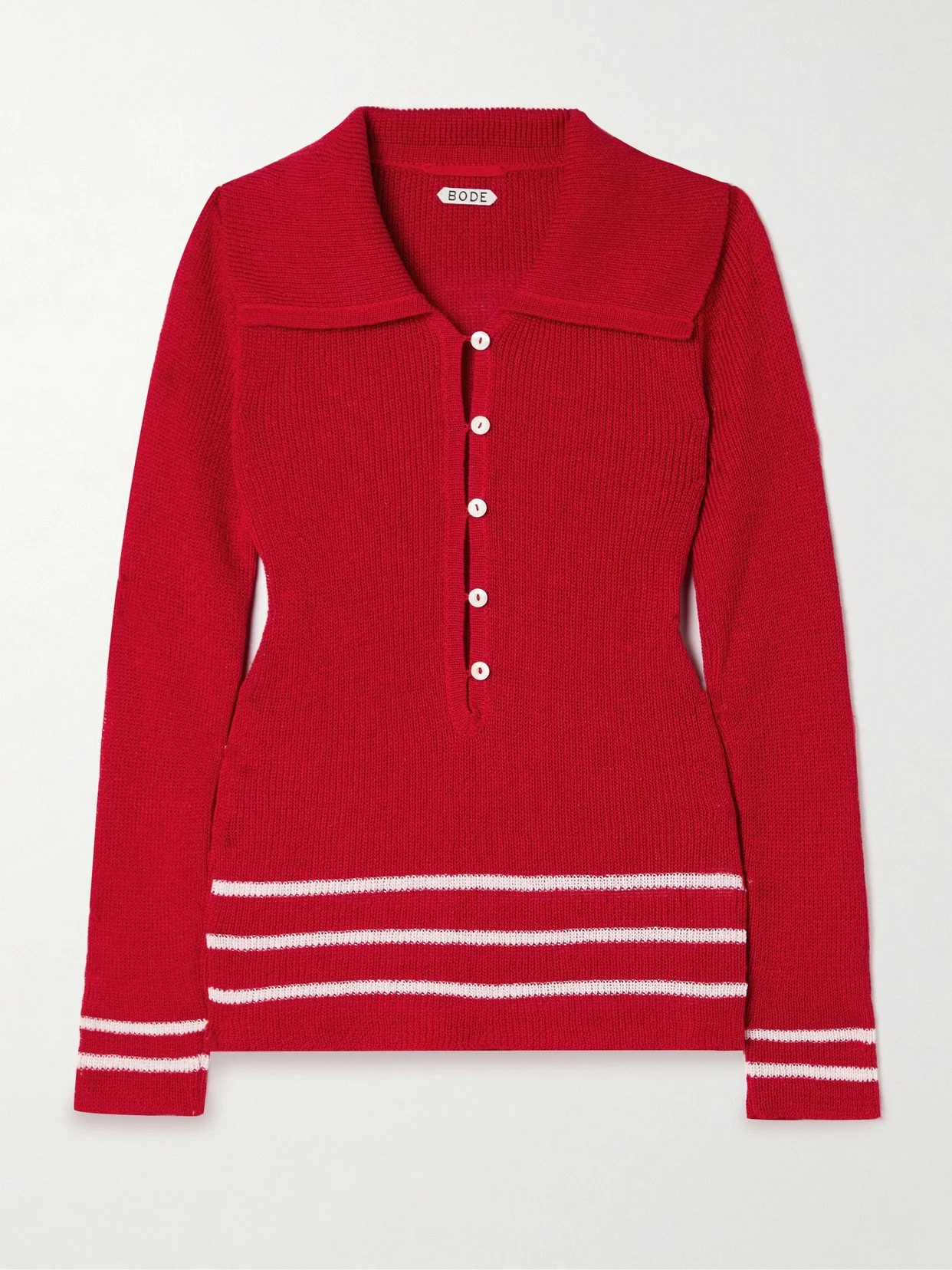 Bode Quincy Striped Polo Shirt in Red.jpg