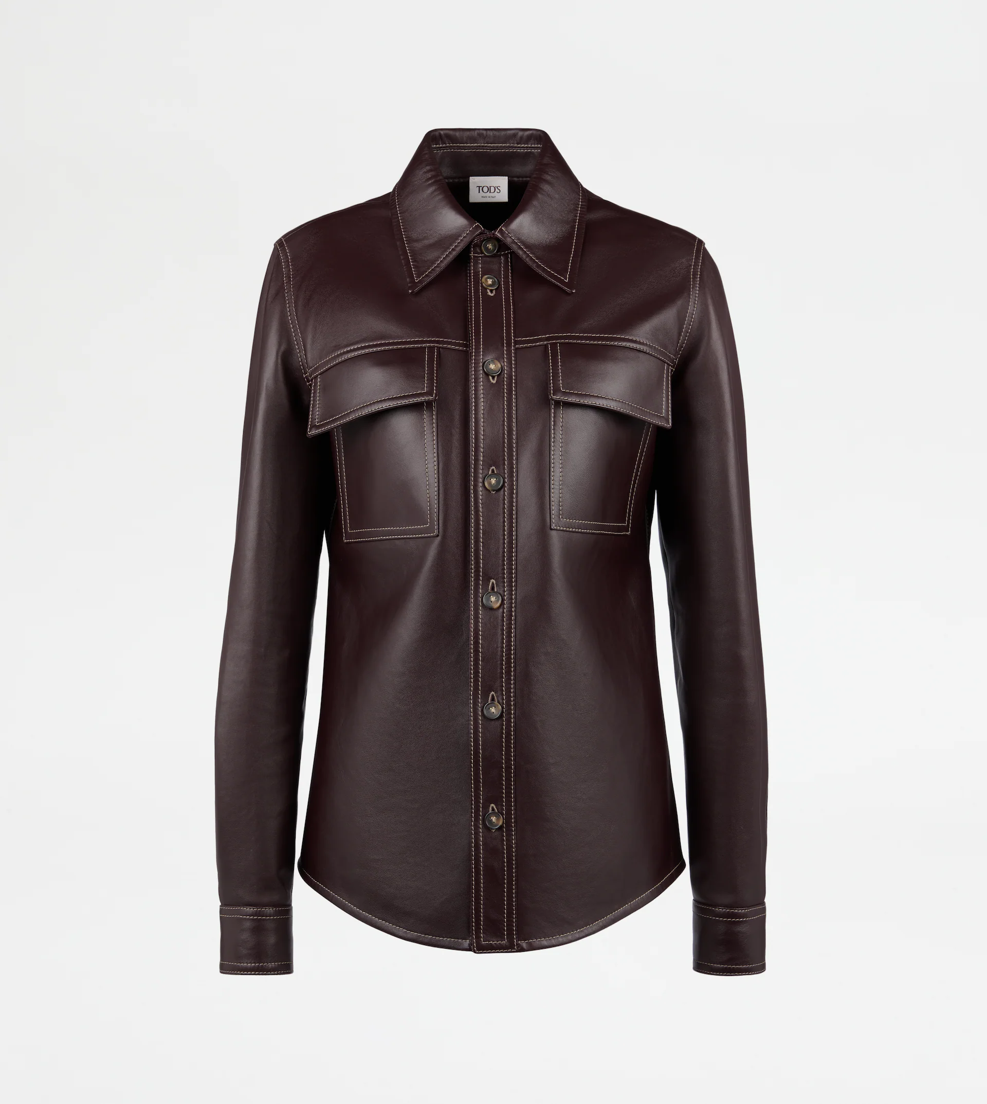 Tod's Leather Shirt in Burgundy.png