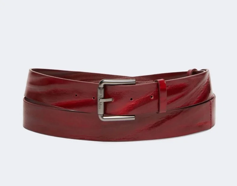 Max Mara Long Leather Belt in Bordeaux