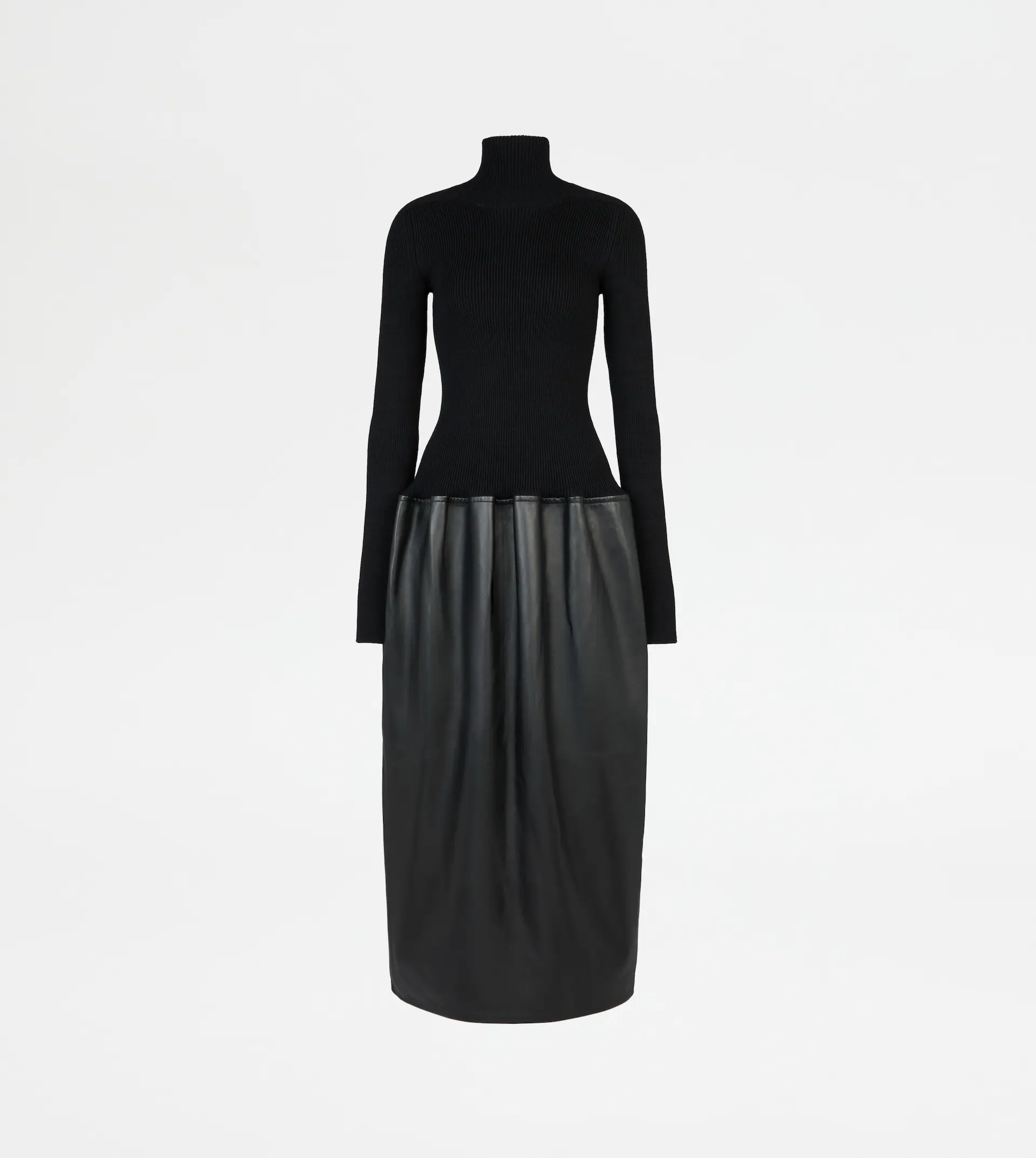 Tod's Wool Leather Midi Dress in Black.png