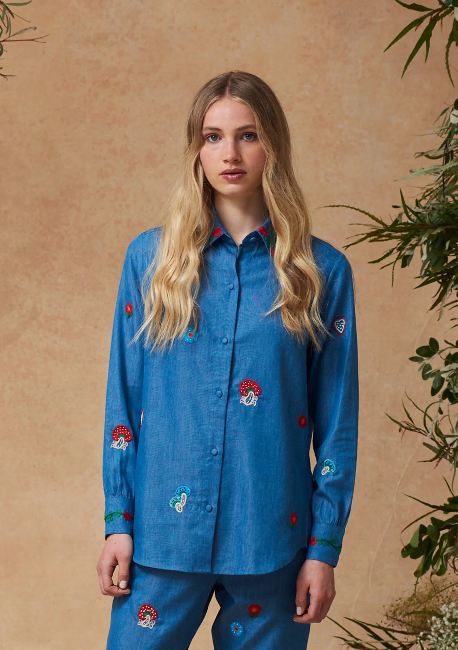Muzungu Sisters Fern Shirt with Mushroom Embroidery