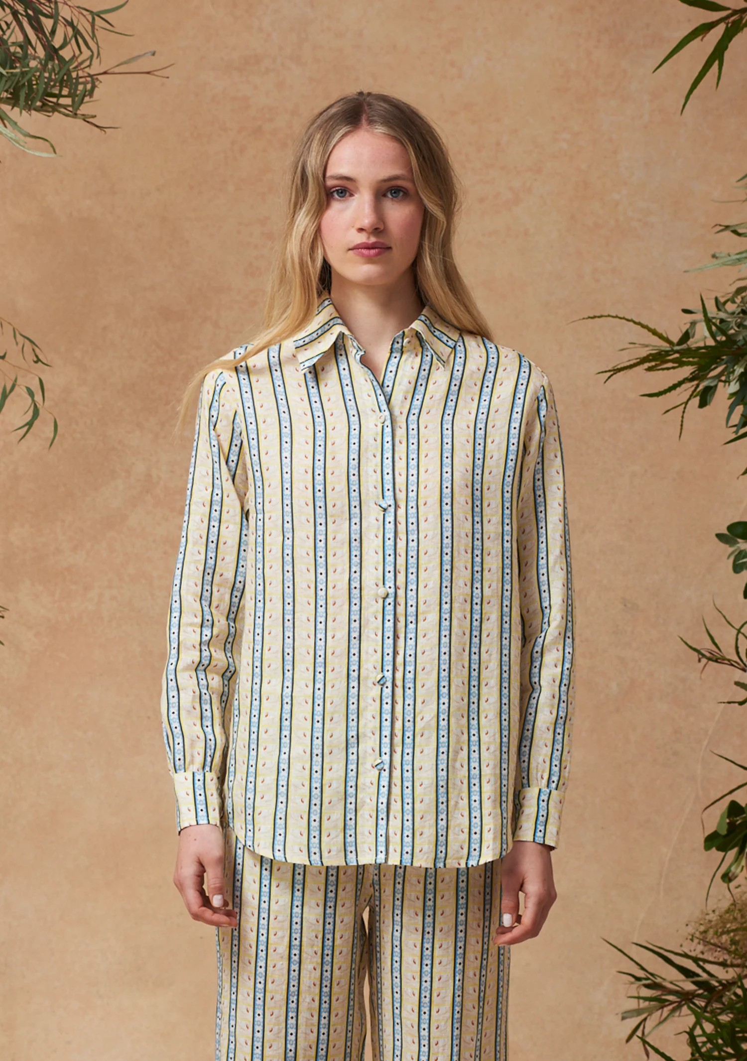 Muzungu Sisters Fern Shirt in Swan Stripe Buttercup.png