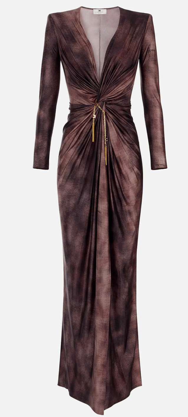 Elisabetta Franchi Python Print Gown in Merlot