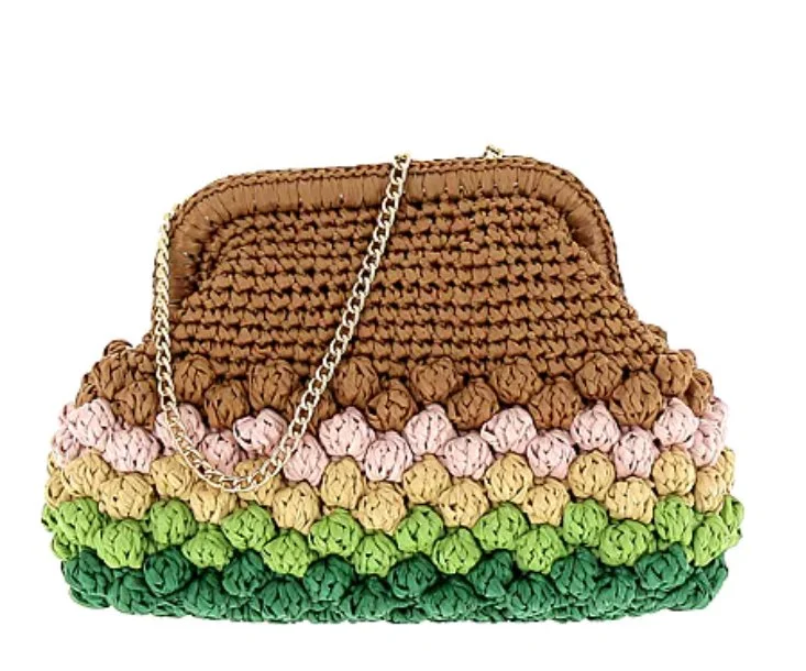Caterina Bertini Multicolor Raffia Clutch