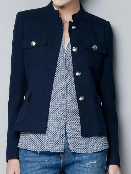 Zara Gold Buttons Textured Jacket in Navy.jpeg