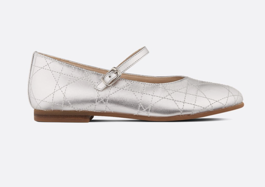 Christian Dior Kids' Ballet Flats in Silver-Tone Cannage Calfskin