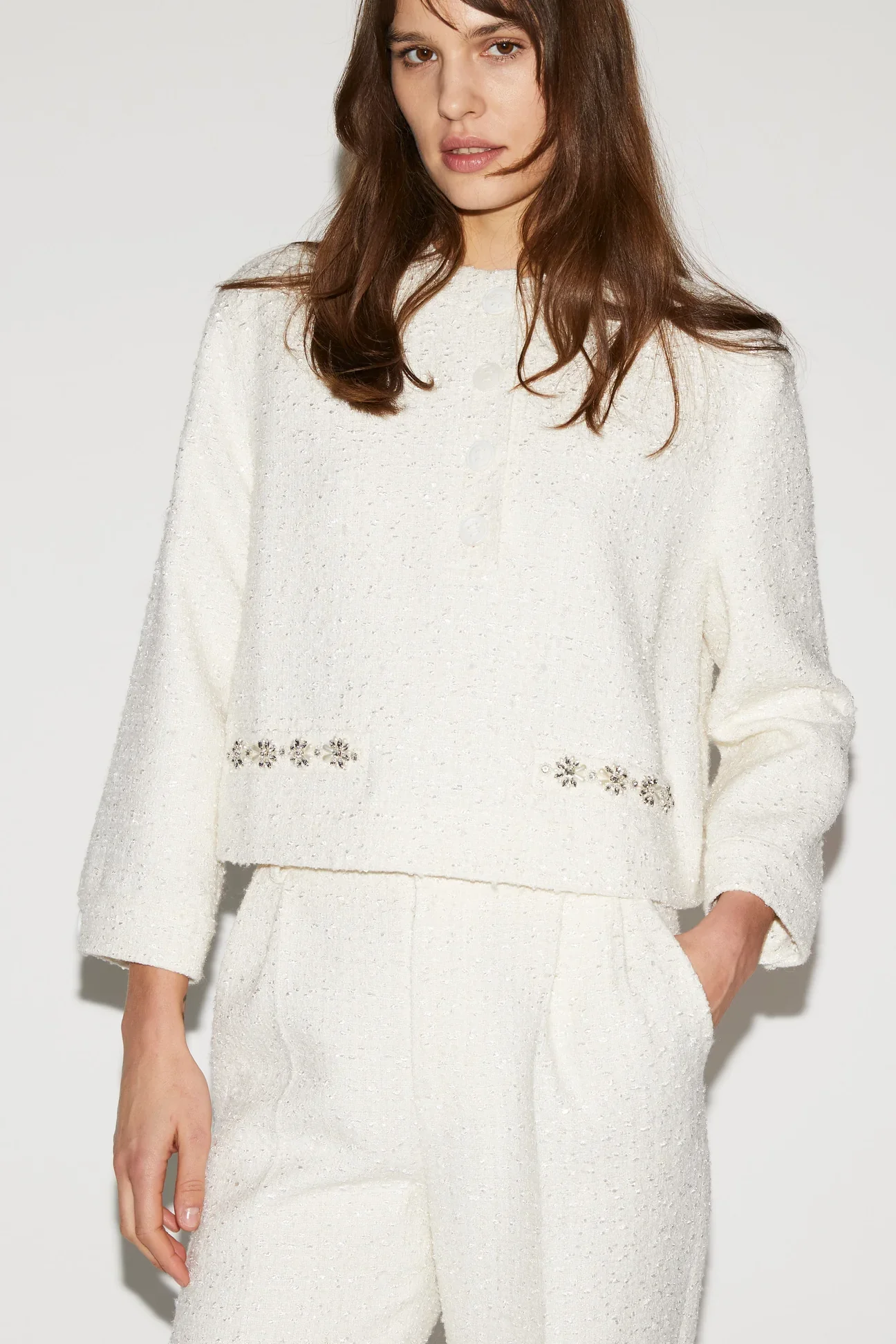 Huishan Zhang Lisette Top in Ivory Tweed
