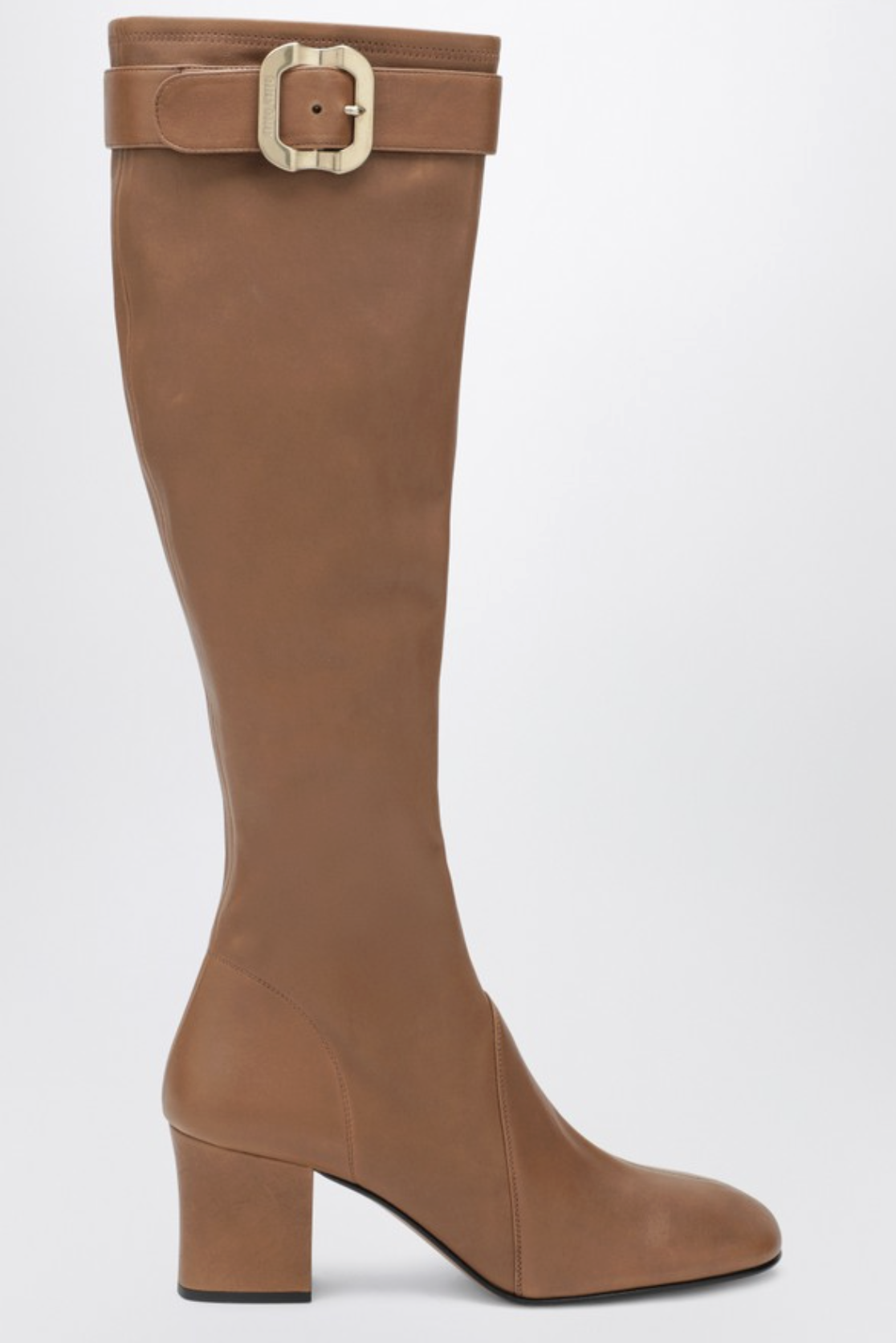 Miu Miu Buckle Knee-High Boots in Brown Nappa Leather