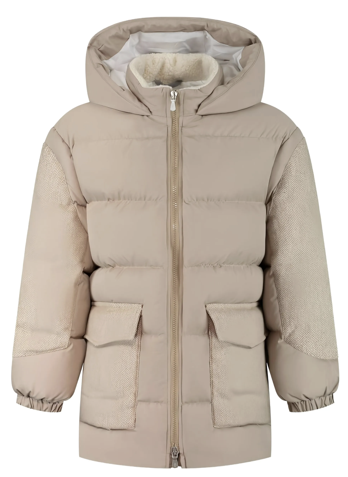 Eleventy Kids Herringbone-Panel Puffer Coat