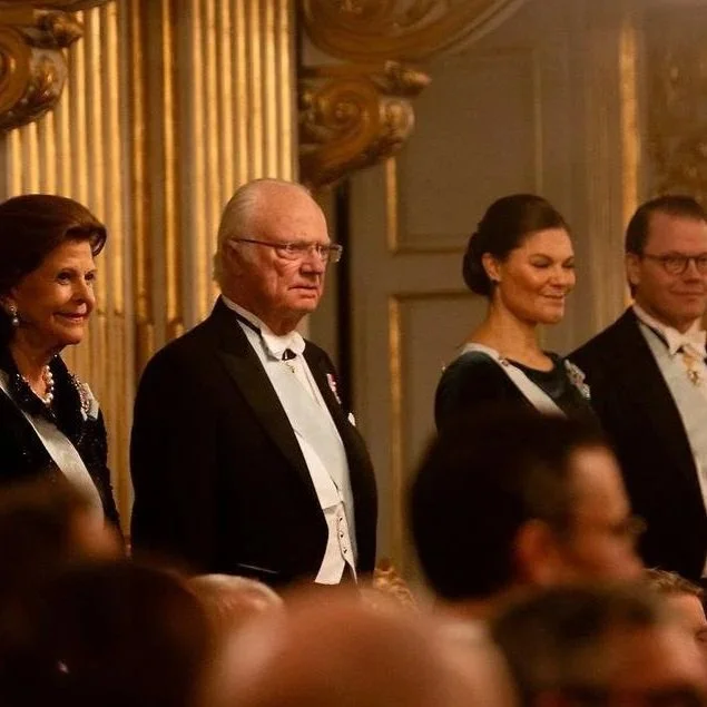 Swedish Royal Couple and Crown Princess Couple attend the Swedish Academy's festive gathering