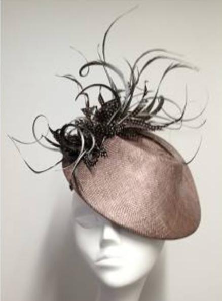 Jane Taylor Straw Percher Hat with Feather Trim in Navy