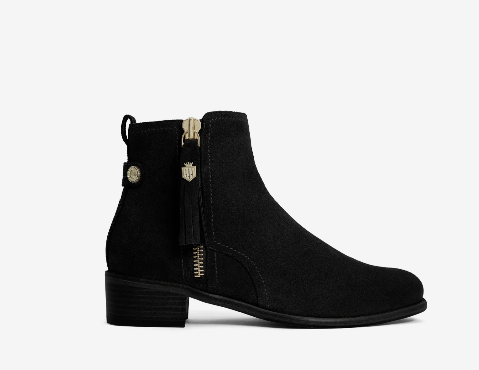 Fairfax &amp; Favor Oakham Flat Ankle Boots in Black Suede