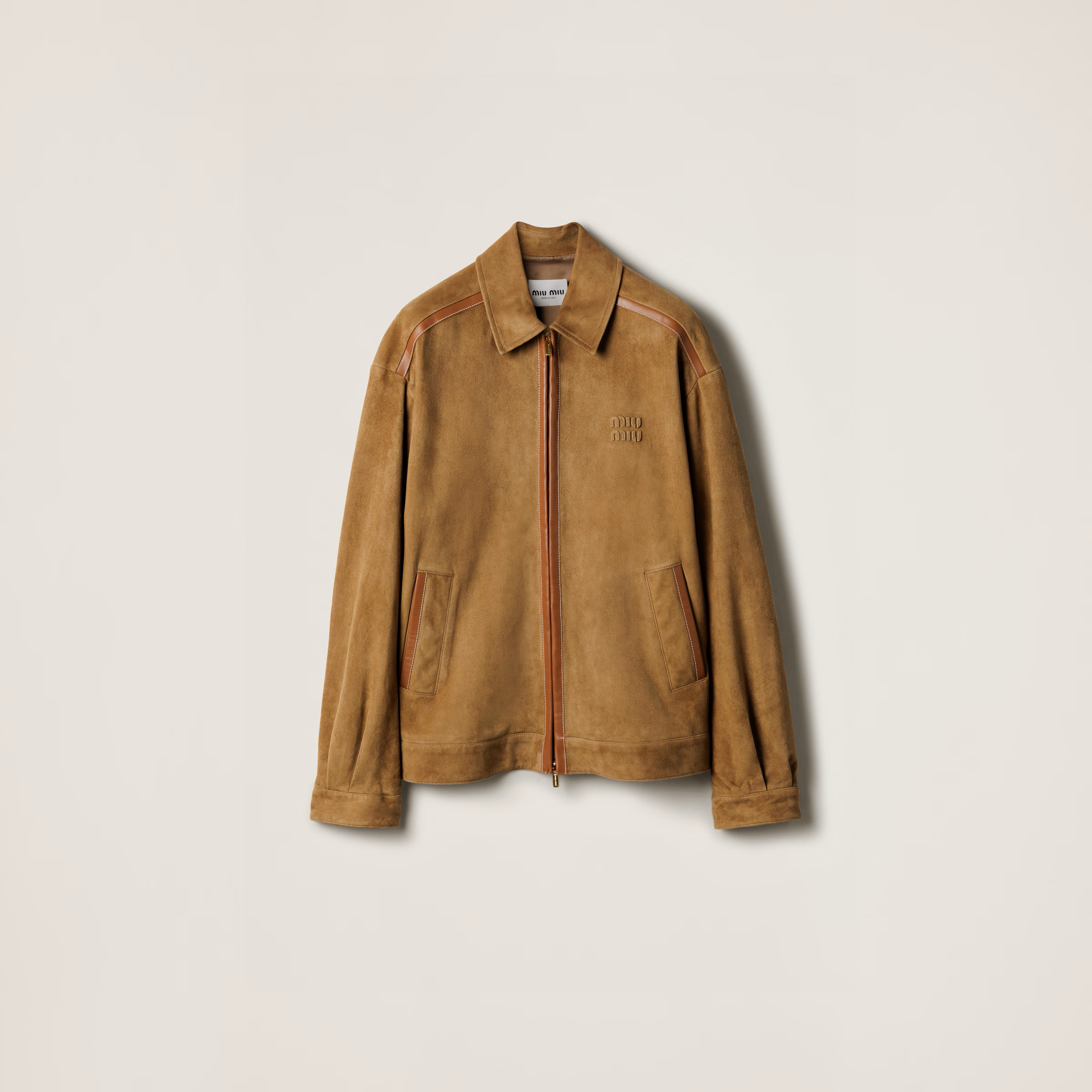 Miu Miu Suede Blouson Jacket in Malt Beige