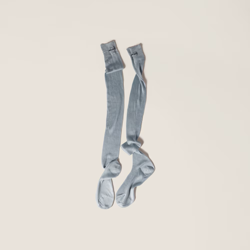 Miu Miu Silk Ribbed Socks in Astro.png