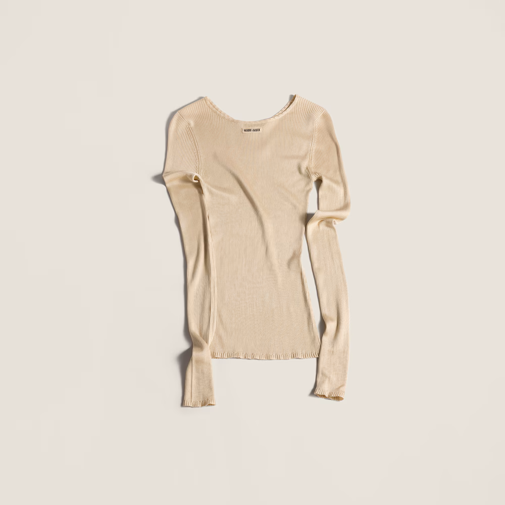 Miu Miu Silk Crew-Neck Sweater in Sand Beige.png