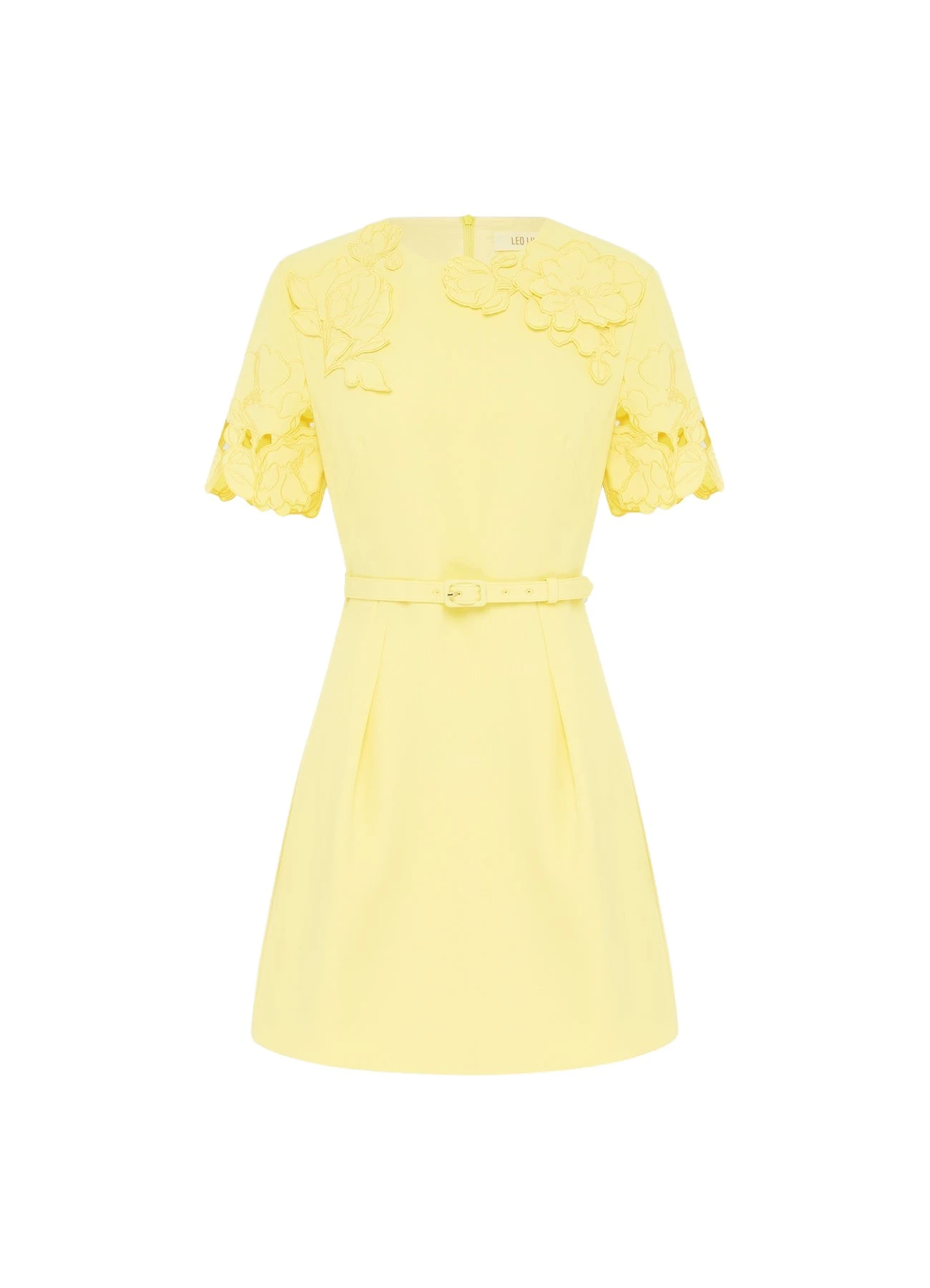 Leo Lin Aurélie Appliqué Short Sleeve Mini Dress in Sorbet Yellow.png
