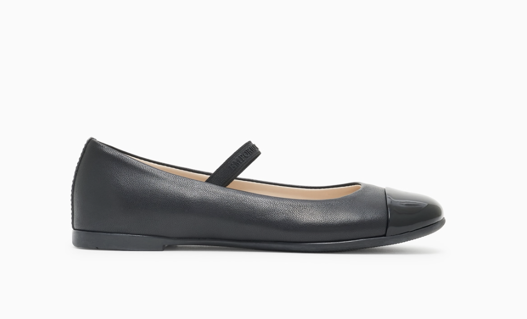Emporio Armani Kids Nappa-Leather Ballerinas with Patent Leather Toe