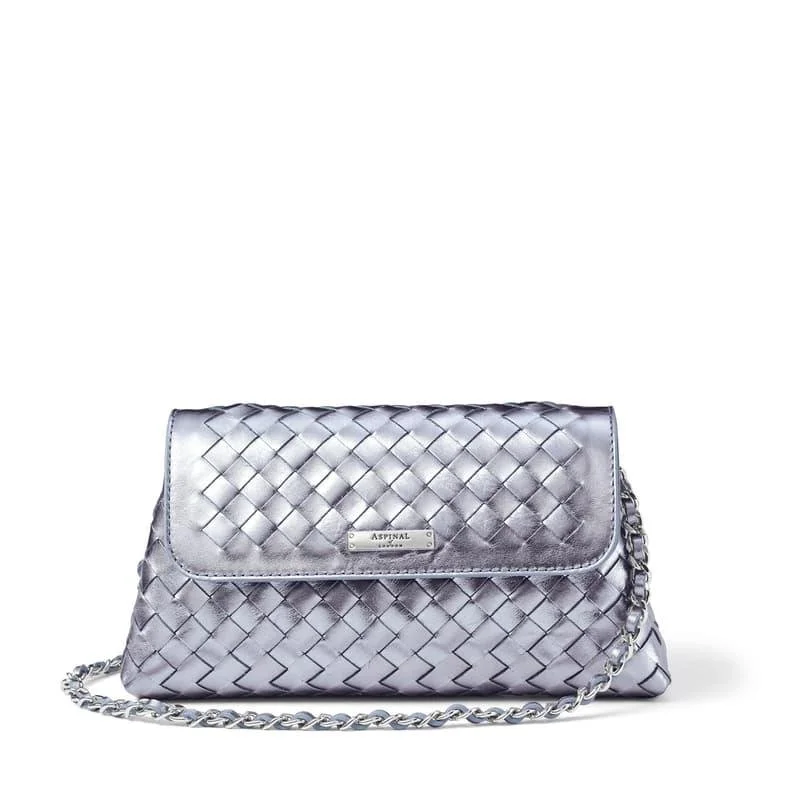 Aspinal of London Sunrise Sunset Clutch in Blue Metallic Woven Leather