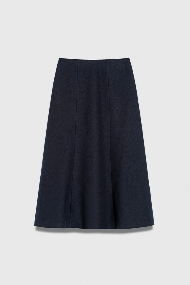The Fold London Ellingham Boiled Wool Skirt in Navy