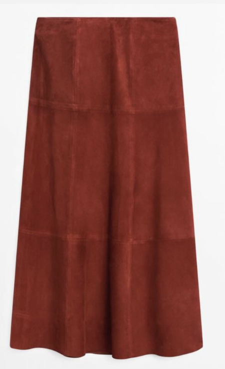 Massimo Dutti Suede Leather Flared Midi Skirt