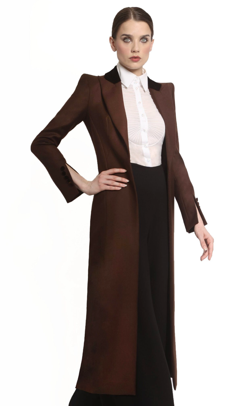 Catherine Walker Yves Coat in Chocolate Brown