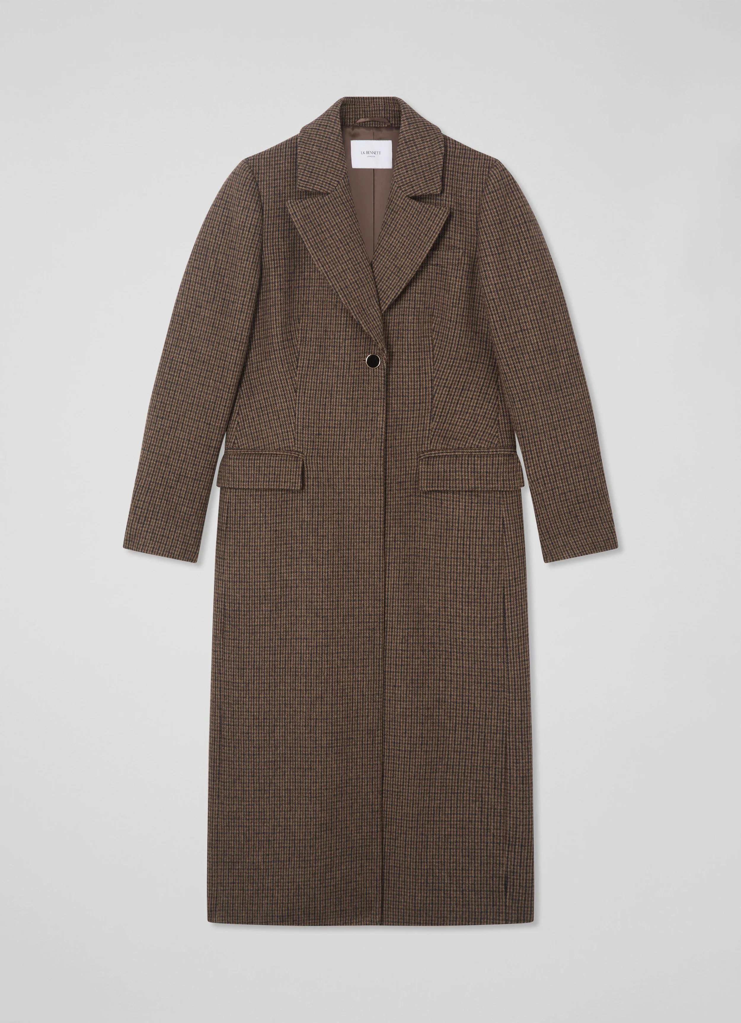 LK Bennett Dakota Mini Check Single Breasted Coat in Brown.jpg