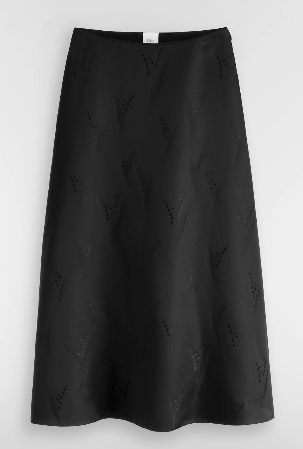 Christian Dior Mid-Length Flared Skirt in Black Lily of the Valley Silk and Wool
