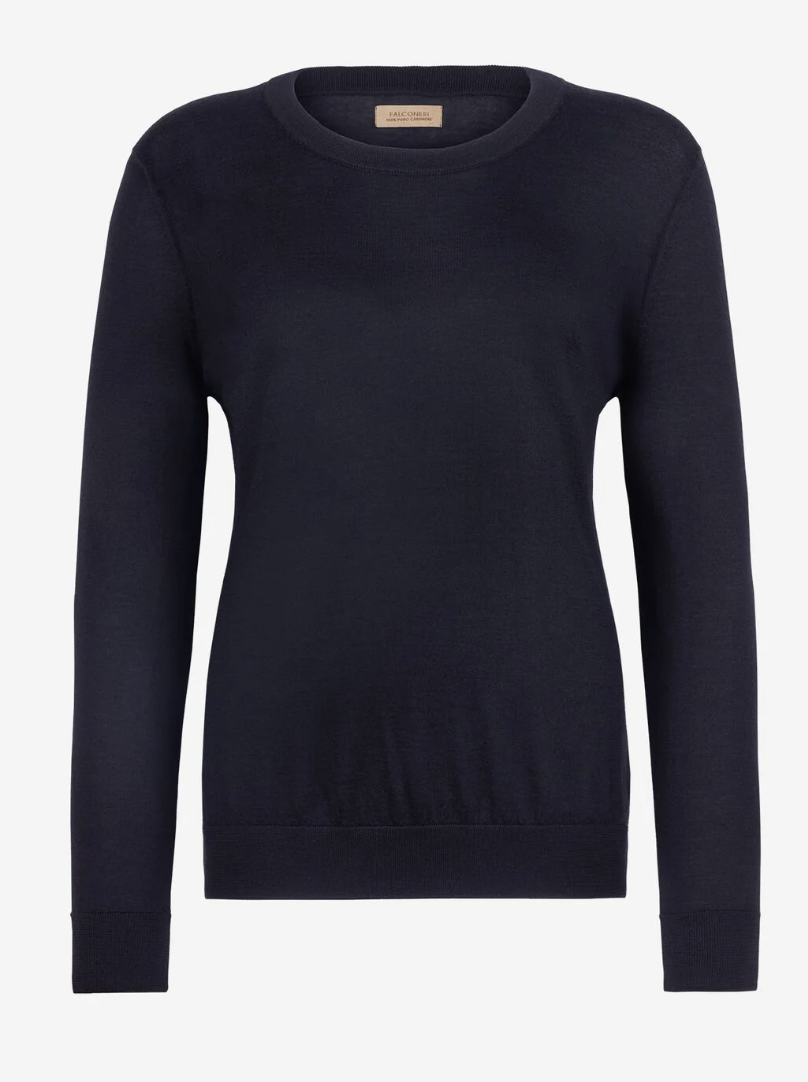 Falconeri Crew Neck Ultrafine Cashmere Jumper in Navy
