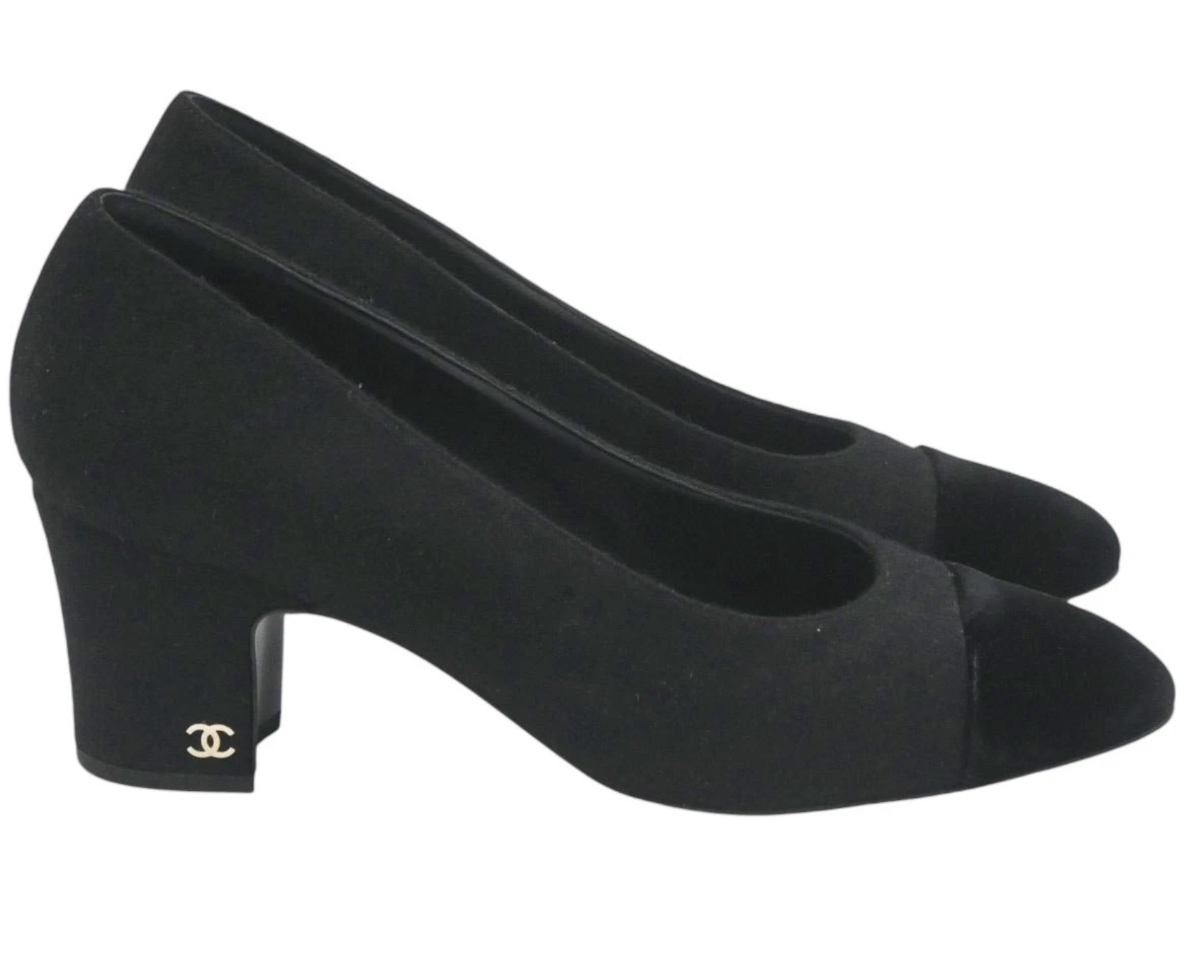 Chanel Velvet Cap-Toe Pumps in Black