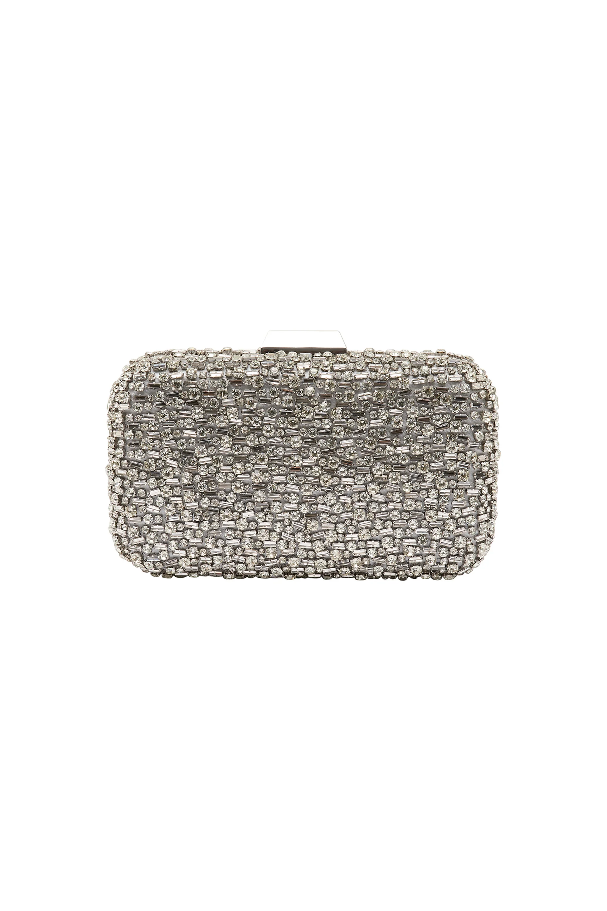 Rebecca Vallance Embellished Square Clutch in Silver
