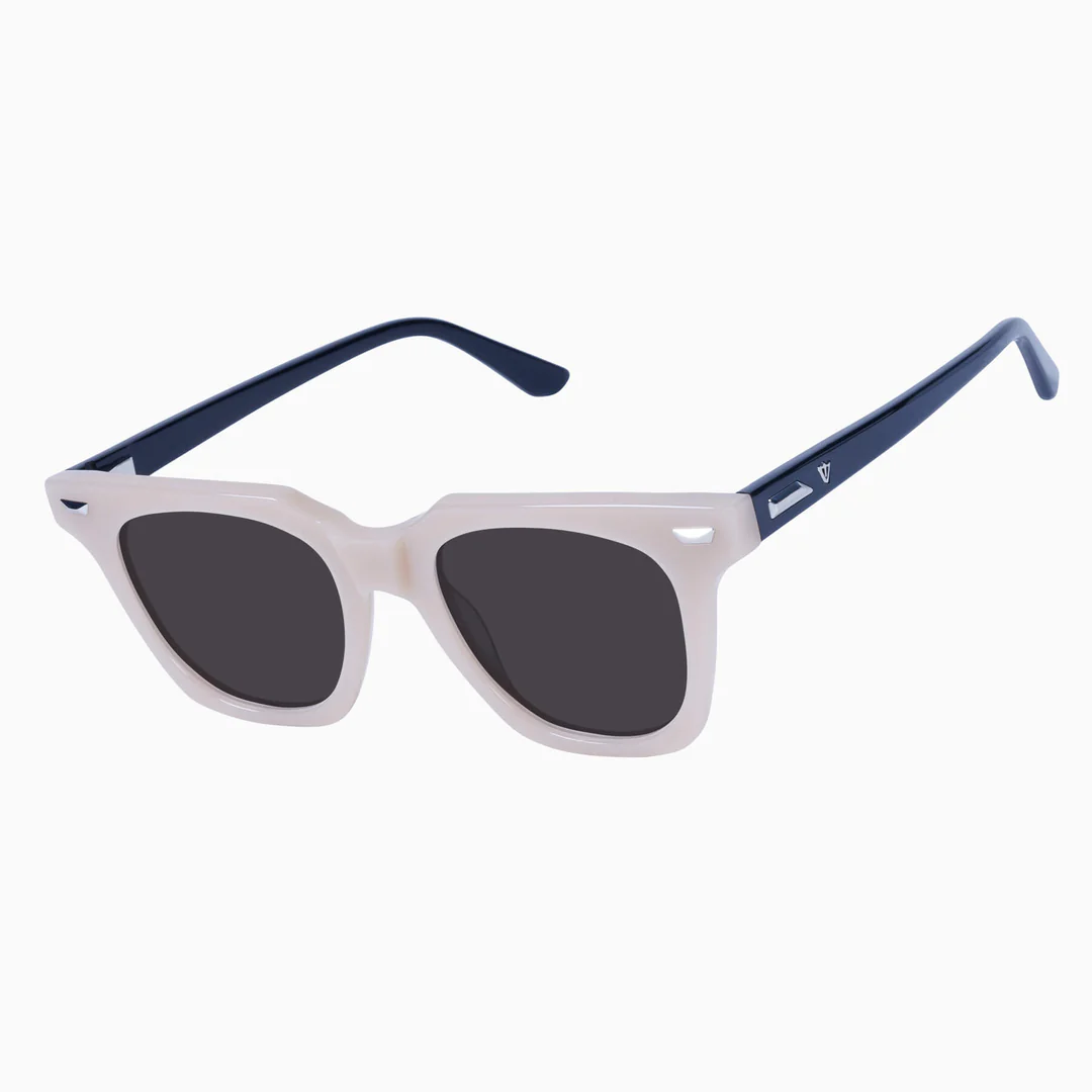 Valley Eyewear Prisoner II Sunglasses in Bone Face with Black Temples Silver Metal Trim  Black Lens.png
