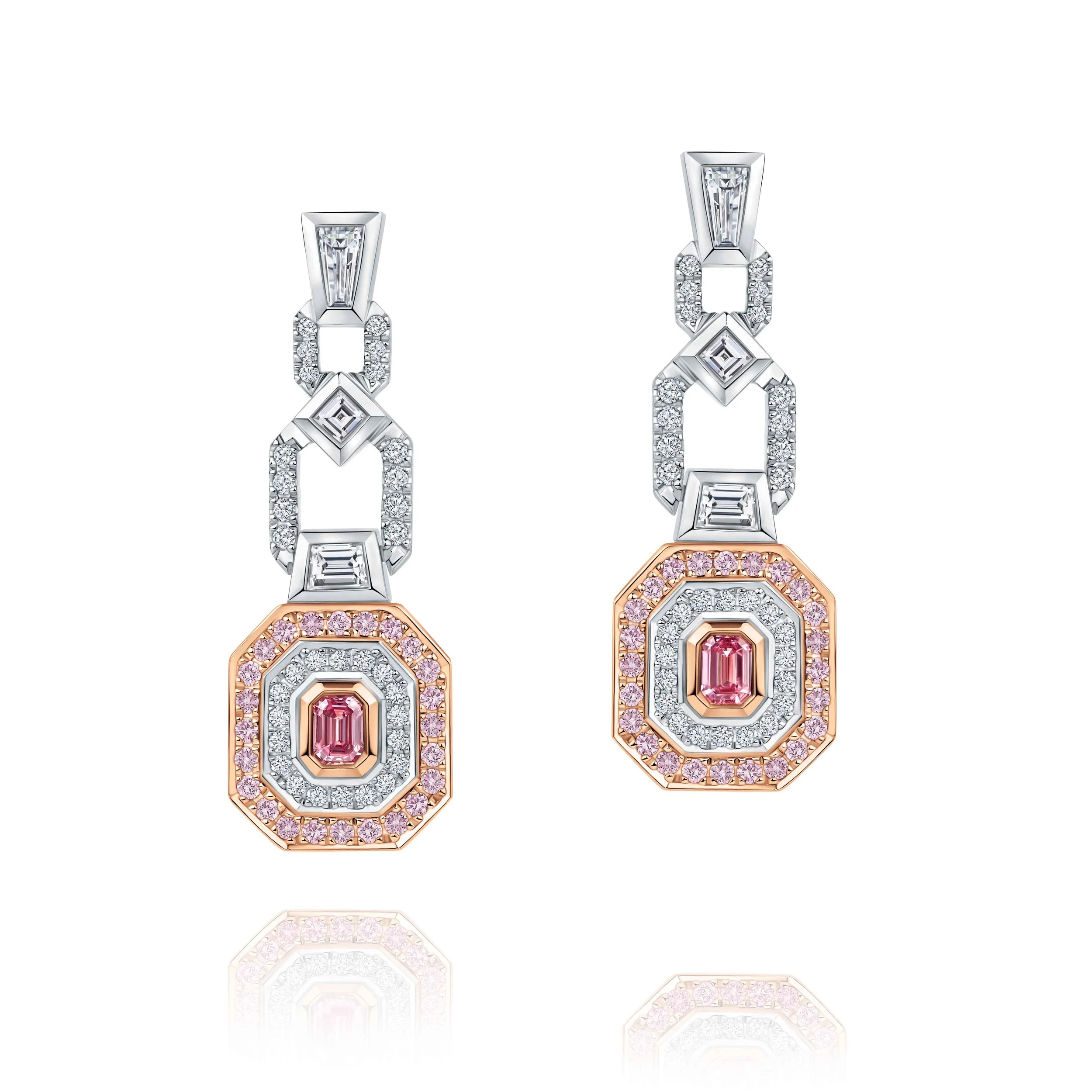 Calleija Tahila Emerald Cut Argyle Pink Diamond and White Diamond Drop Earrings.jpg